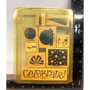 2001 STAMPIN' UP! Perfect Party Wood Mounted Rubber Stamp set of 9 ICE CREAM